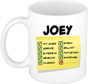 Bellatio Decorations Naam mok Joey - wit - top gozer - keramiek - 300 ml - cadeau collega beker Geel