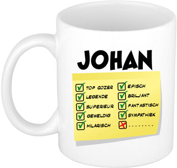 Bellatio Decorations Naam mok Johan - wit - top gozer - keramiek - 300 ml - cadeau collega beker Geel