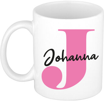 Bellatio Decorations Naam mok Johanna - roze - wit - keramiek - 300 ml - verjaardag/cadeau beker