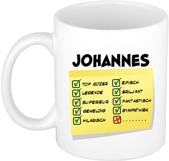 Bellatio Decorations Naam mok Johannes - wit - top gozer - keramiek - 300 ml - cadeau collega beker