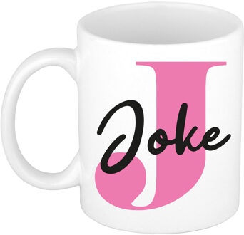 Bellatio Decorations Naam mok Joke - roze - wit - keramiek - 300 ml - verjaardag/cadeau beker