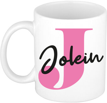 Bellatio Decorations Naam mok Jolein - roze - wit - keramiek - 300 ml - verjaardag/cadeau beker Fuchsia