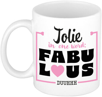 Bellatio Decorations Naam mok Jolie - wit - Fabulous - keramiek - 300 ml - cadeau collega beker Roze
