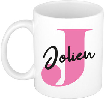 Bellatio Decorations Naam mok Jolien - roze - wit - keramiek - 300 ml - verjaardag/cadeau beker Fuchsia