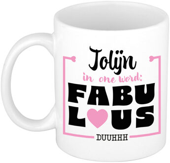 Bellatio Decorations Naam mok Jolijn - wit - Fabulous - keramiek - 300 ml - cadeau collega beker Roze