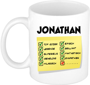 Bellatio Decorations Naam mok Jonathan - wit - top gozer - keramiek - 300 ml - cadeau collega beker