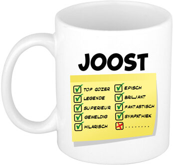 Bellatio Decorations Naam mok Joost - wit - top gozer - keramiek - 300 ml - cadeau collega beker