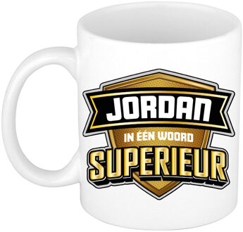 Bellatio Decorations Naam mok Jordan - wit - Superieur - keramiek - 300 ml - cadeau collega beker Bruin