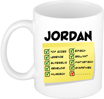 Bellatio Decorations Naam mok Jordan - wit - top gozer - keramiek - 300 ml - cadeau collega beker