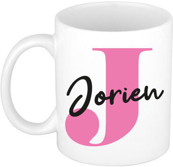 Bellatio Decorations Naam mok Jorien - roze - wit - keramiek - 300 ml - verjaardag/cadeau beker Fuchsia