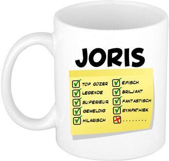 Bellatio Decorations Naam mok Joris - wit - top gozer - keramiek - 300 ml - cadeau collega beker Geel