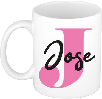 Bellatio Decorations Naam mok Jose - roze - wit - keramiek - 300 ml - verjaardag/cadeau beker Fuchsia
