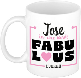 Bellatio Decorations Naam mok Jose - wit - Fabulous - keramiek - 300 ml - cadeau collega beker Roze
