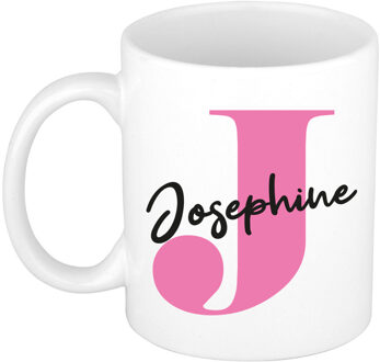 Bellatio Decorations Naam mok Josephine - roze - wit - keramiek - 300 ml - verjaardag/cadeau beker