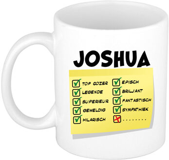 Bellatio Decorations Naam mok Joshua - wit - top gozer - keramiek - 300 ml - cadeau collega beker Geel