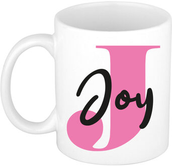 Bellatio Decorations Naam mok Joy - roze - wit - keramiek - 300 ml - verjaardag/cadeau beker Fuchsia