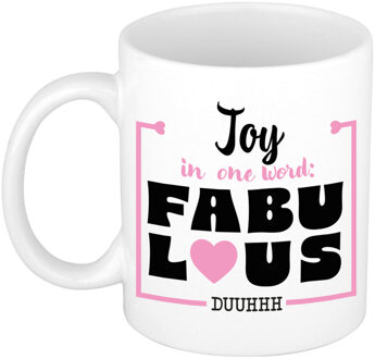 Bellatio Decorations Naam mok Joy - wit - Fabulous - keramiek - 300 ml - cadeau collega beker