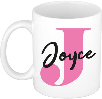 Bellatio Decorations Naam mok Joyce - roze - wit - keramiek - 300 ml - verjaardag/cadeau beker Fuchsia