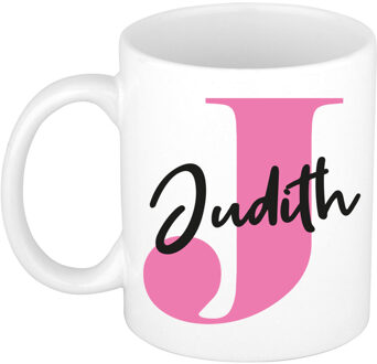 Bellatio Decorations Naam mok Judith - roze - wit - keramiek - 300 ml - verjaardag/cadeau beker Fuchsia