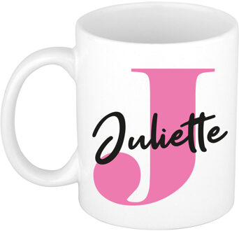 Bellatio Decorations Naam mok Juliette - roze - wit - keramiek - 300 ml - verjaardag/cadeau beker
