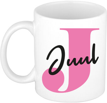 Bellatio Decorations Naam mok Juul - roze - wit - keramiek - 300 ml - verjaardag/cadeau beker Fuchsia