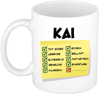 Bellatio Decorations Naam mok Kai - wit - top gozer - keramiek - 300 ml - cadeau collega beker