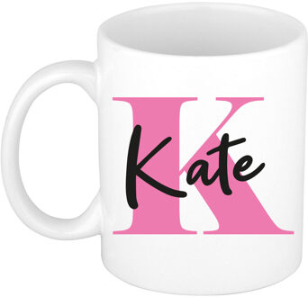 Bellatio Decorations Naam mok Kate - roze - wit - keramiek - 300 ml - verjaardag/cadeau beker Fuchsia