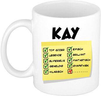 Bellatio Decorations Naam mok Kay - wit - top gozer - keramiek - 300 ml - cadeau collega beker Geel