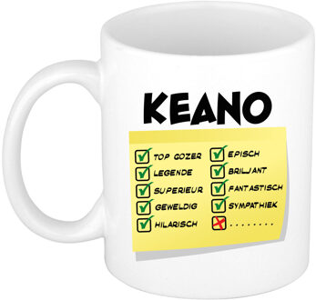 Bellatio Decorations Naam mok Keano - wit - top gozer - keramiek - 300 ml - cadeau collega beker Geel