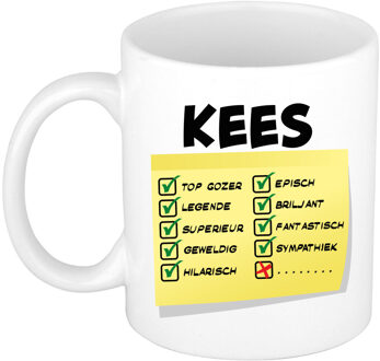 Bellatio Decorations Naam mok Kees - wit - top gozer - keramiek - 300 ml - cadeau collega beker