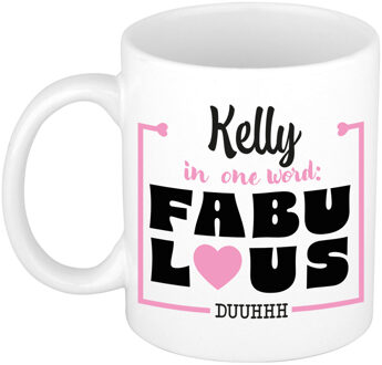 Bellatio Decorations Naam mok Kelly - wit - Fabulous - keramiek - 300 ml - cadeau collega beker Roze