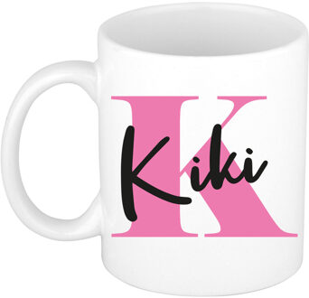 Bellatio Decorations Naam mok Kiki - roze - wit - keramiek - 300 ml - verjaardag/cadeau beker