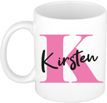 Bellatio Decorations Naam mok Kirsten - roze - wit - keramiek - 300 ml - verjaardag/cadeau beker Fuchsia