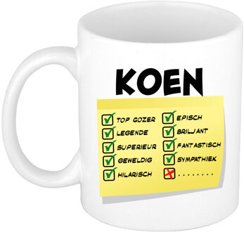 Bellatio Decorations Naam mok Koen - wit - top gozer - keramiek - 300 ml - cadeau collega beker