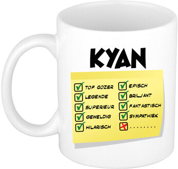 Bellatio Decorations Naam mok Kyan - wit - top gozer - keramiek - 300 ml - cadeau collega beker Geel