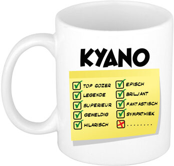 Bellatio Decorations Naam mok Kyano - wit - top gozer - keramiek - 300 ml - cadeau collega beker