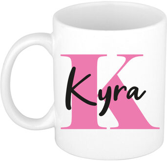 Bellatio Decorations Naam mok Kyra - roze - wit - keramiek - 300 ml - verjaardag/cadeau beker Fuchsia