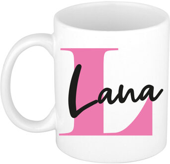 Bellatio Decorations Naam mok Lana - roze - wit - keramiek - 300 ml - verjaardag/cadeau beker Fuchsia