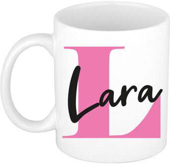 Bellatio Decorations Naam mok Lara - roze - wit - keramiek - 300 ml - verjaardag/cadeau beker Fuchsia