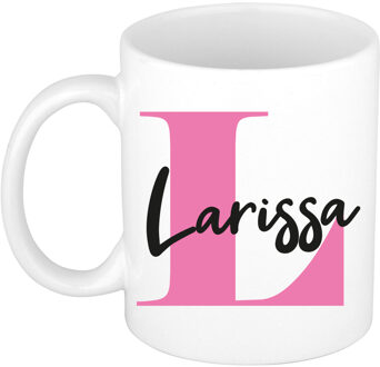 Bellatio Decorations Naam mok Larissa - roze - wit - keramiek - 300 ml - verjaardag/cadeau beker Fuchsia