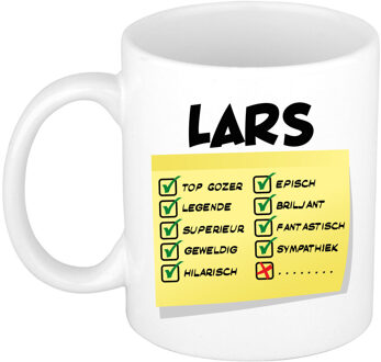 Bellatio Decorations Naam mok Lars - wit - top gozer - keramiek - 300 ml - cadeau collega beker