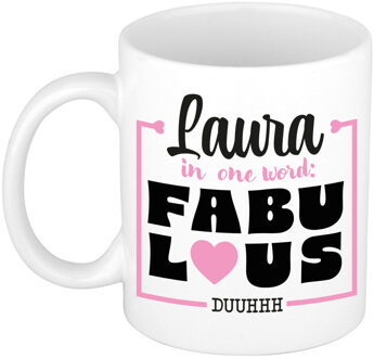 Bellatio Decorations Naam mok Laura - wit - Fabulous - keramiek - 300 ml - cadeau collega beker