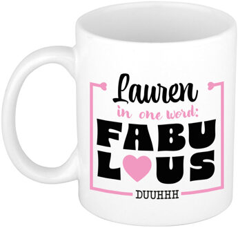 Bellatio Decorations Naam mok Lauren - wit - Fabulous - keramiek - 300 ml - cadeau collega beker Roze
