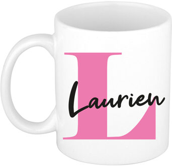 Bellatio Decorations Naam mok Laurien - roze - wit - keramiek - 300 ml - verjaardag/cadeau beker Fuchsia