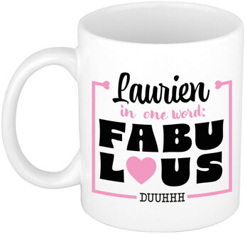 Bellatio Decorations Naam mok Laurien - wit - Fabulous - keramiek - 300 ml - cadeau collega beker Roze