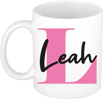 Bellatio Decorations Naam mok Leah - roze - wit - keramiek - 300 ml - verjaardag/cadeau beker Fuchsia