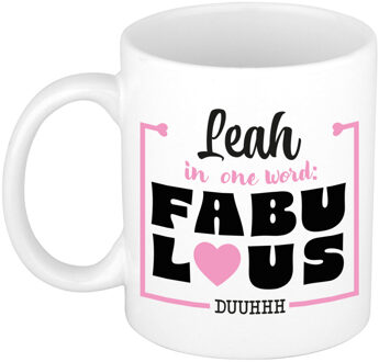 Bellatio Decorations Naam mok Leah - wit - Fabulous - keramiek - 300 ml - cadeau collega beker Roze