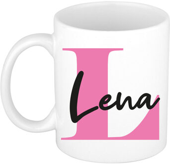 Bellatio Decorations Naam mok Lena - roze - wit - keramiek - 300 ml - verjaardag/cadeau beker Fuchsia