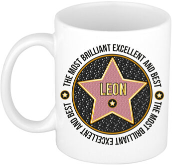 Bellatio Decorations Naam mok Leon - wit - Most Brilliant - keramiek - 300 ml - cadeau collega beker