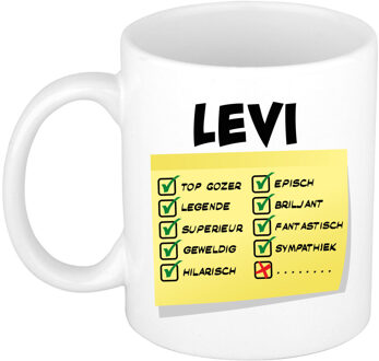 Bellatio Decorations Naam mok Levi - wit - top gozer - keramiek - 300 ml - cadeau collega beker